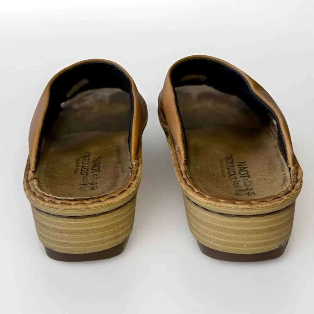NAOT Ardisia Women's Latte Brown Leather Open Toe Slide Sandals Size 40 (US 9)
